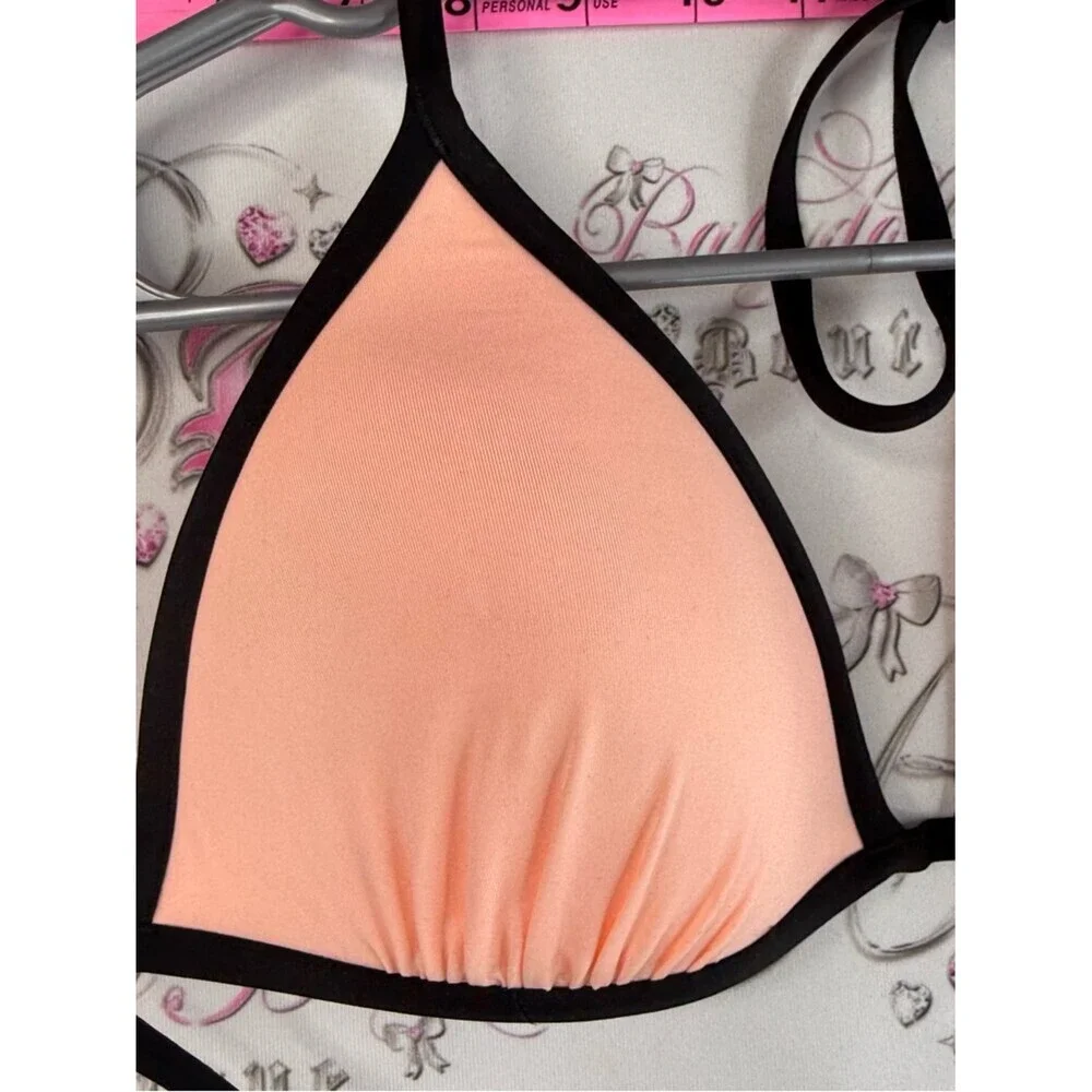 H&M halter orange neon Peach Triangle Bikini Top with Black Trim - Women Swim